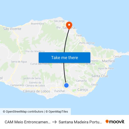 CAM Meio  Entroncamento to Santana Madeira Portugal map