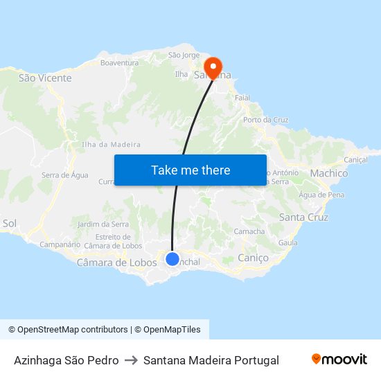 Azinhaga São Pedro to Santana Madeira Portugal map