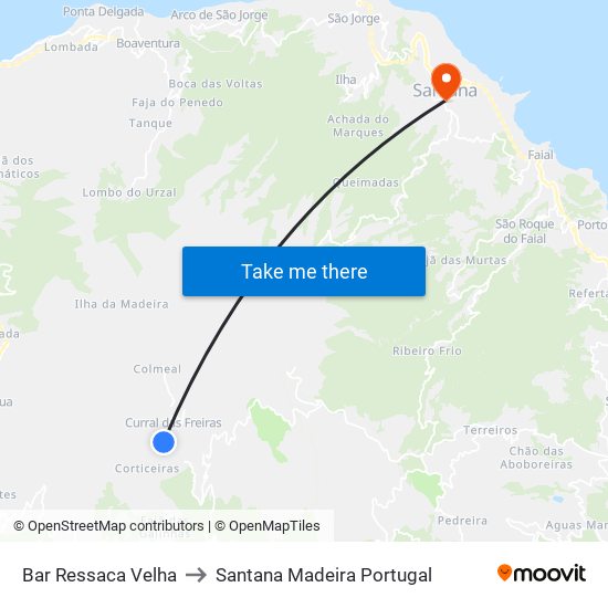 Bar Ressaca Velha to Santana Madeira Portugal map