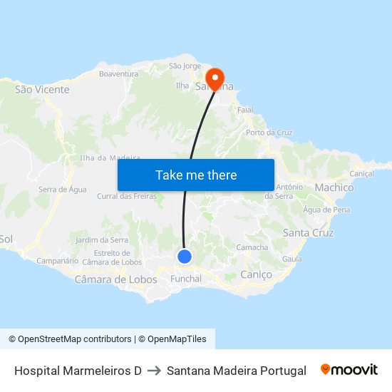 Hospital Marmeleiros  D to Santana Madeira Portugal map