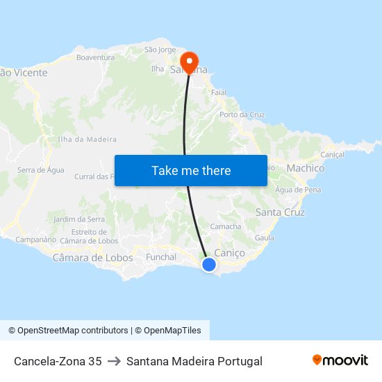 Cancela-Zona 35 to Santana Madeira Portugal map