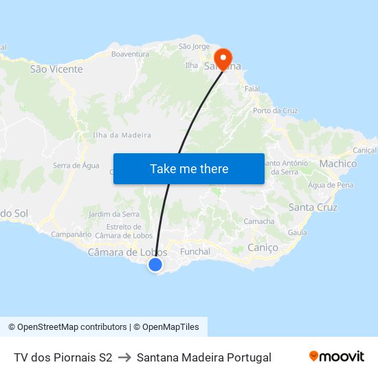 TV dos Piornais S2 to Santana Madeira Portugal map