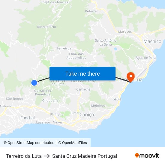 Terreiro da Luta to Santa Cruz Madeira Portugal map