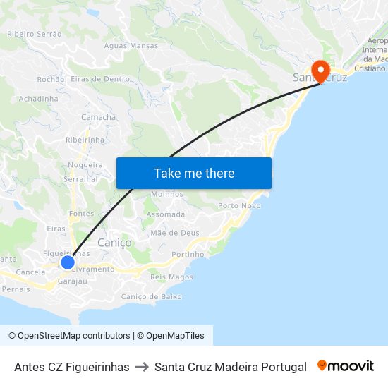 Antes CZ Figueirinhas to Santa Cruz Madeira Portugal map