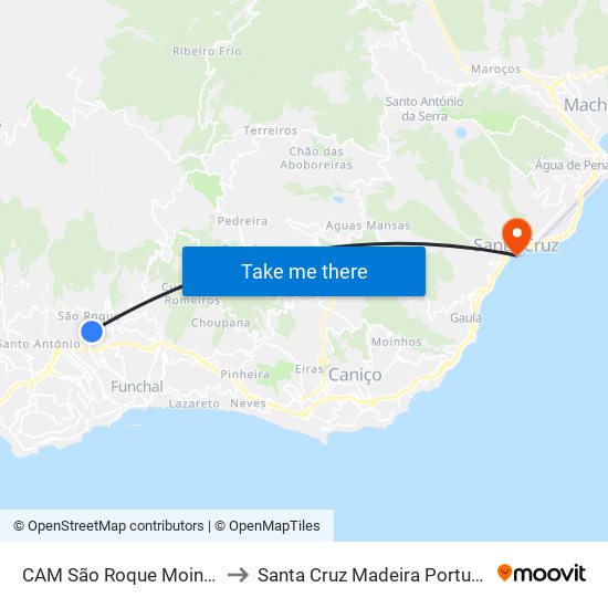 CAM São Roque  Moinho to Santa Cruz Madeira Portugal map