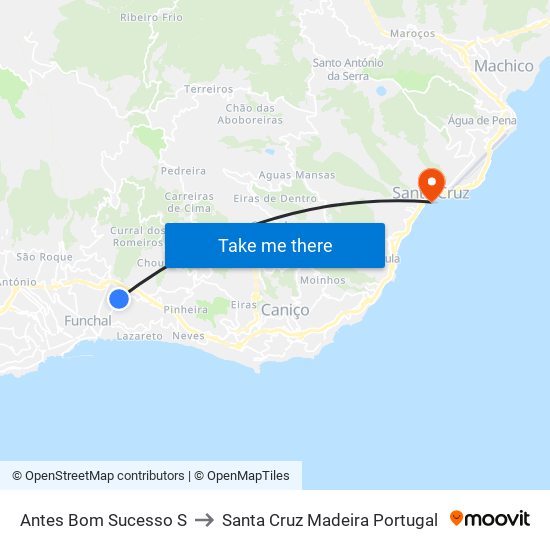 Antes Bom Sucesso  S to Santa Cruz Madeira Portugal map