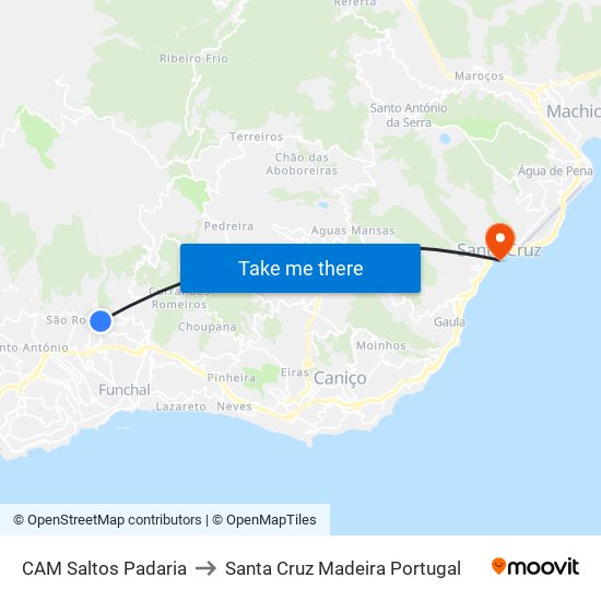 CAM Saltos  Padaria to Santa Cruz Madeira Portugal map