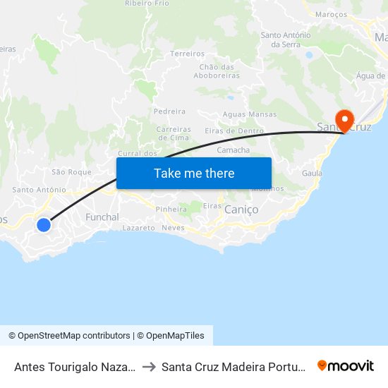 Antes Tourigalo  Nazaré to Santa Cruz Madeira Portugal map