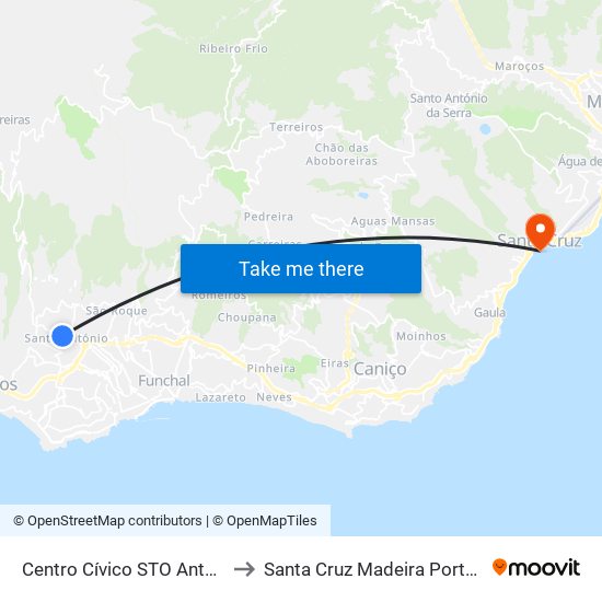 Centro Cívico STO António to Santa Cruz Madeira Portugal map