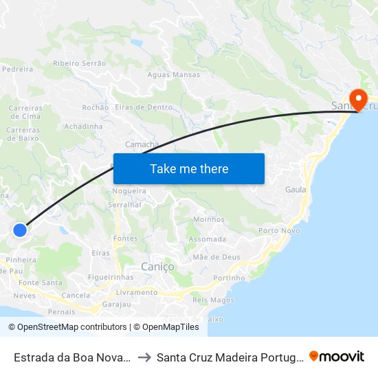 Estrada da Boa Nova  D to Santa Cruz Madeira Portugal map