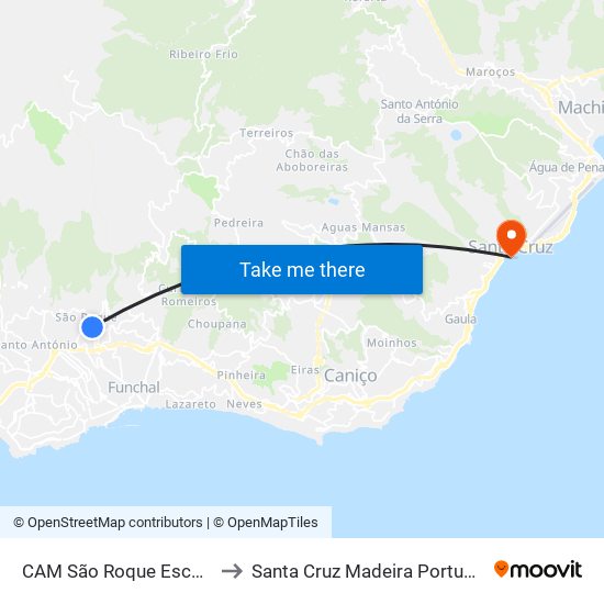 CAM São Roque  Escola to Santa Cruz Madeira Portugal map