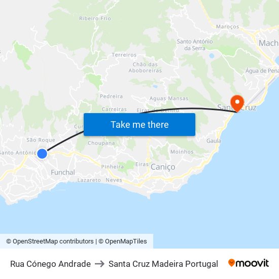 Rua Cónego Andrade to Santa Cruz Madeira Portugal map