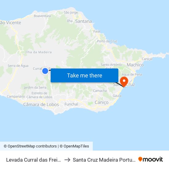 Levada Curral das Freiras to Santa Cruz Madeira Portugal map