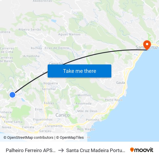 Palheiro Ferreiro  APS  D to Santa Cruz Madeira Portugal map