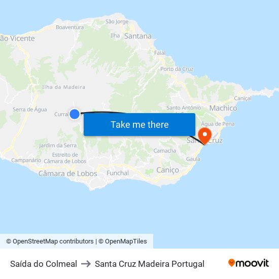 Saída do Colmeal to Santa Cruz Madeira Portugal map