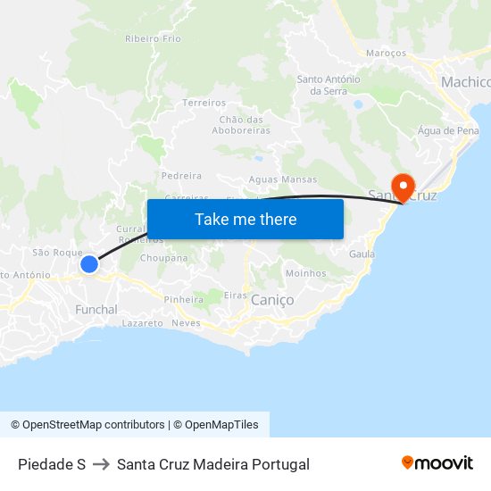 Piedade  S to Santa Cruz Madeira Portugal map