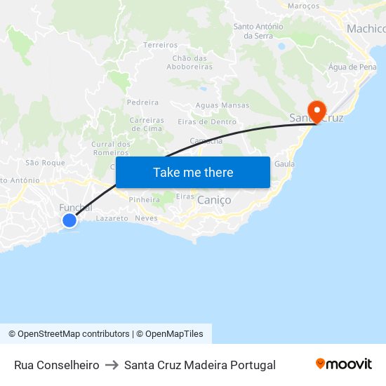 Rua Conselheiro to Santa Cruz Madeira Portugal map
