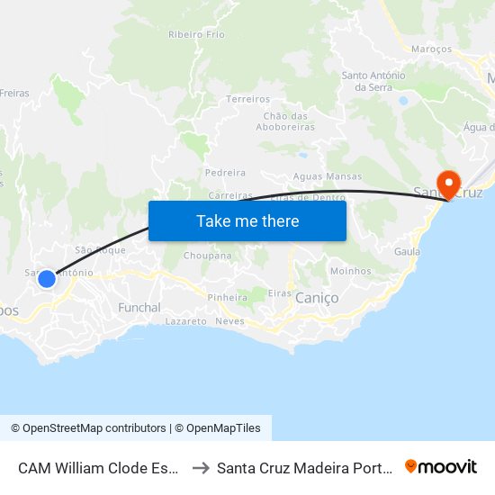 CAM William Clode  Escola to Santa Cruz Madeira Portugal map