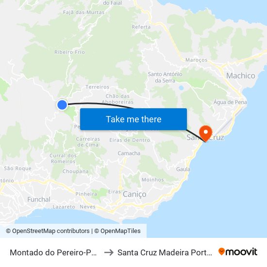 Montado do Pereiro-Poiso to Santa Cruz Madeira Portugal map