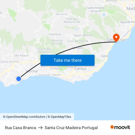 Rua Casa Branca to Santa Cruz Madeira Portugal map
