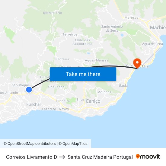 Correios Livramento  D to Santa Cruz Madeira Portugal map