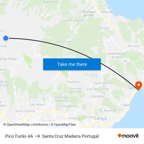 Pico Furão  4A to Santa Cruz Madeira Portugal map