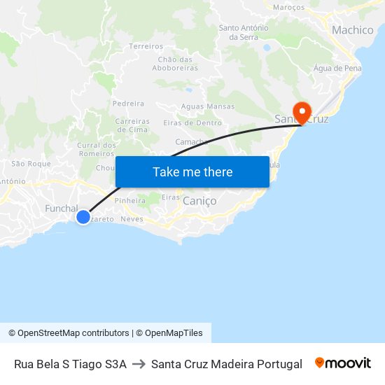 Rua Bela S Tiago  S3A to Santa Cruz Madeira Portugal map