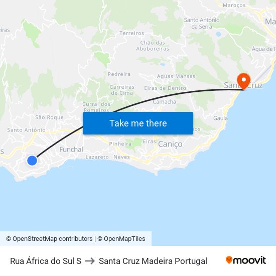 Rua África do Sul  S to Santa Cruz Madeira Portugal map
