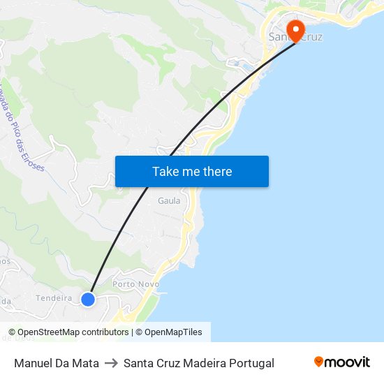 Manuel Da Mata to Santa Cruz Madeira Portugal map