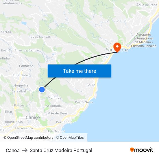 Canoa to Santa Cruz Madeira Portugal map