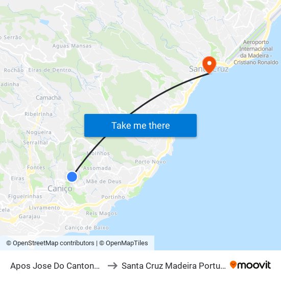 Apos Jose Do Cantoneiro to Santa Cruz Madeira Portugal map