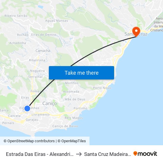 Estrada Das Eiras - Alexandrino (Descida) to Santa Cruz Madeira Portugal map