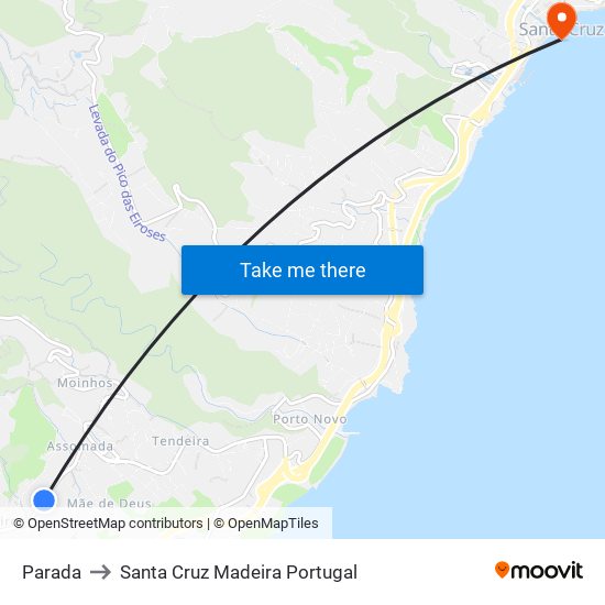 Parada to Santa Cruz Madeira Portugal map