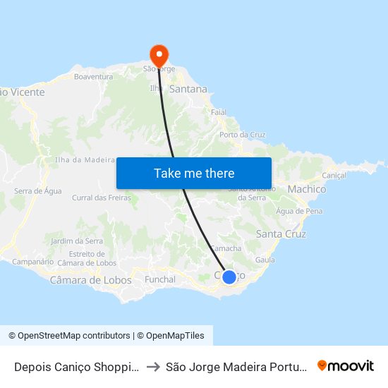 Depois Caniço Shopping to São Jorge Madeira Portugal map