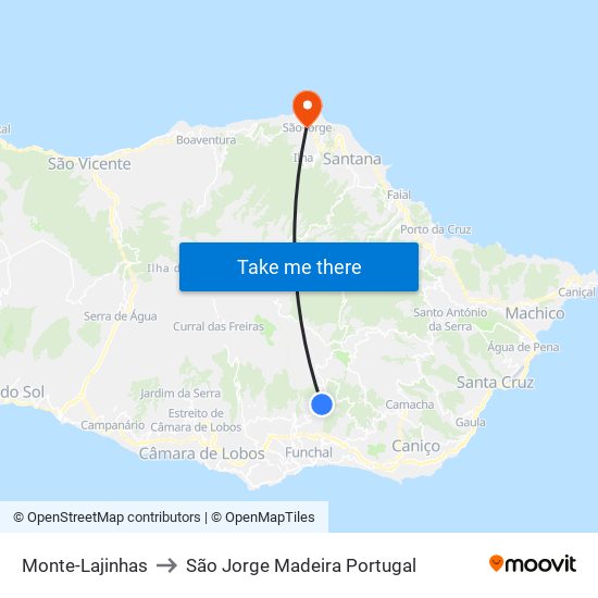 Monte-Lajinhas to São Jorge Madeira Portugal map