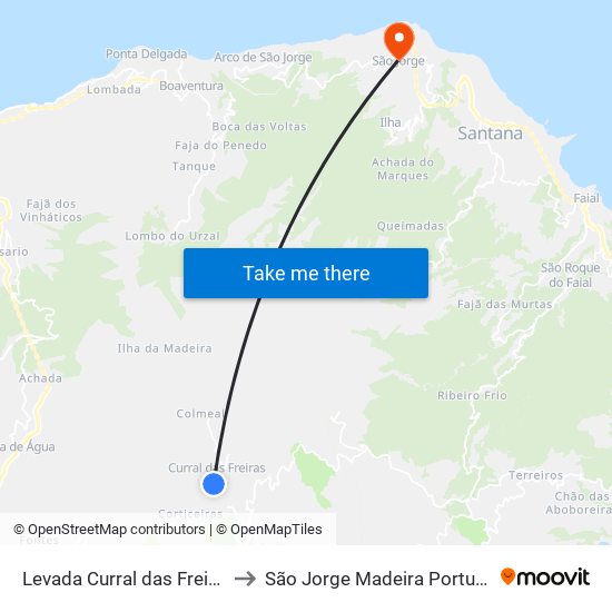 Levada Curral das Freiras to São Jorge Madeira Portugal map