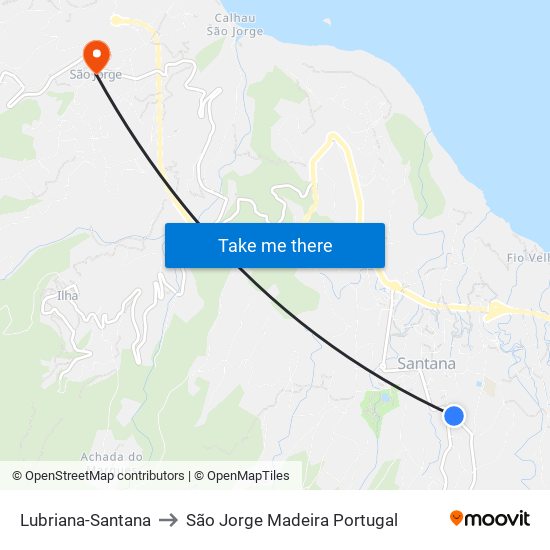 Lubriana-Santana to São Jorge Madeira Portugal map