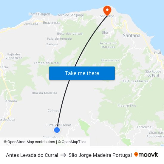 Antes Levada do Curral to São Jorge Madeira Portugal map