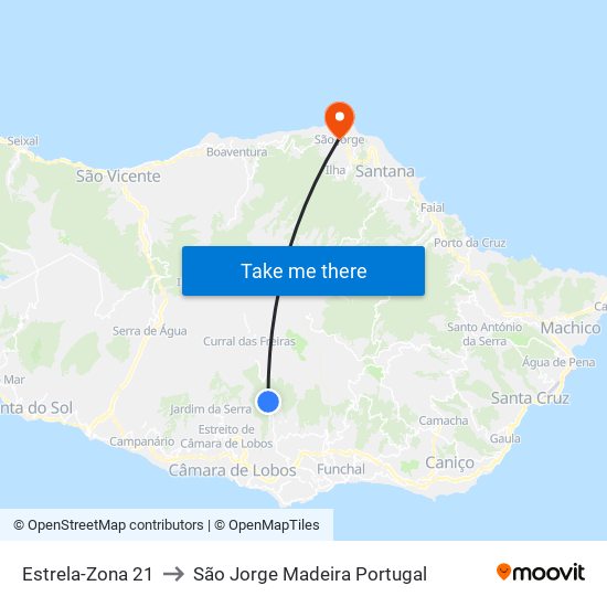 Estrela-Zona 21 to São Jorge Madeira Portugal map