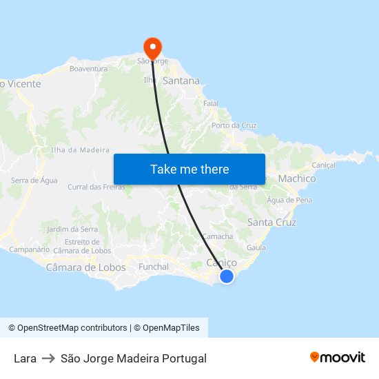 Lara to São Jorge Madeira Portugal map