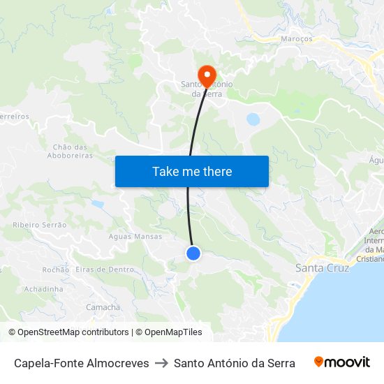 Capela-Fonte Almocreves to Santo António da Serra map