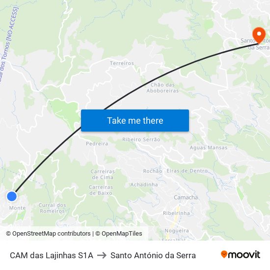 CAM das Lajinhas  S1A to Santo António da Serra map