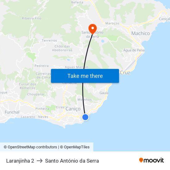 Laranjinha 2 to Santo António da Serra map