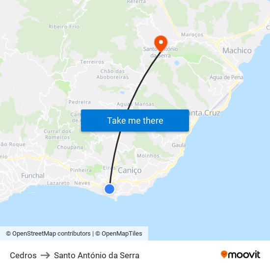 Cedros to Santo António da Serra map