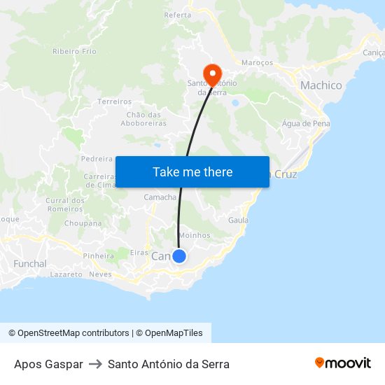 Apos Gaspar to Santo António da Serra map