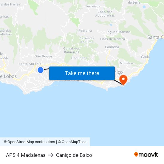 APS 4 Madalenas to Caniço de Baixo map