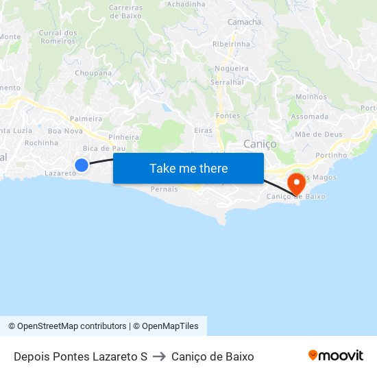 Depois Pontes Lazareto  S to Caniço de Baixo map