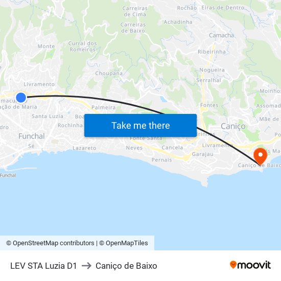 LEV STA Luzia  D1 to Caniço de Baixo map