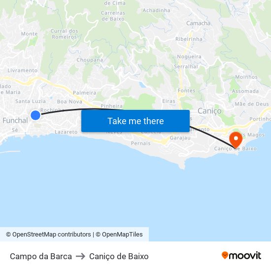 Campo da Barca to Caniço de Baixo map