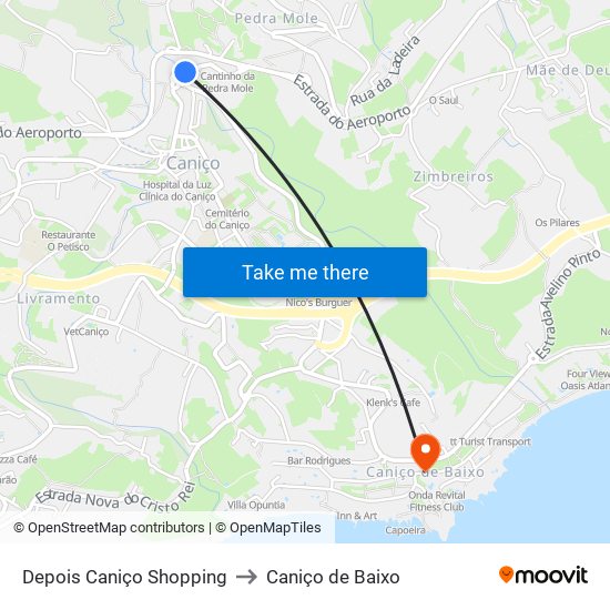 Depois Caniço Shopping to Caniço de Baixo map